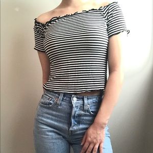 Striped off the shoulder crop top